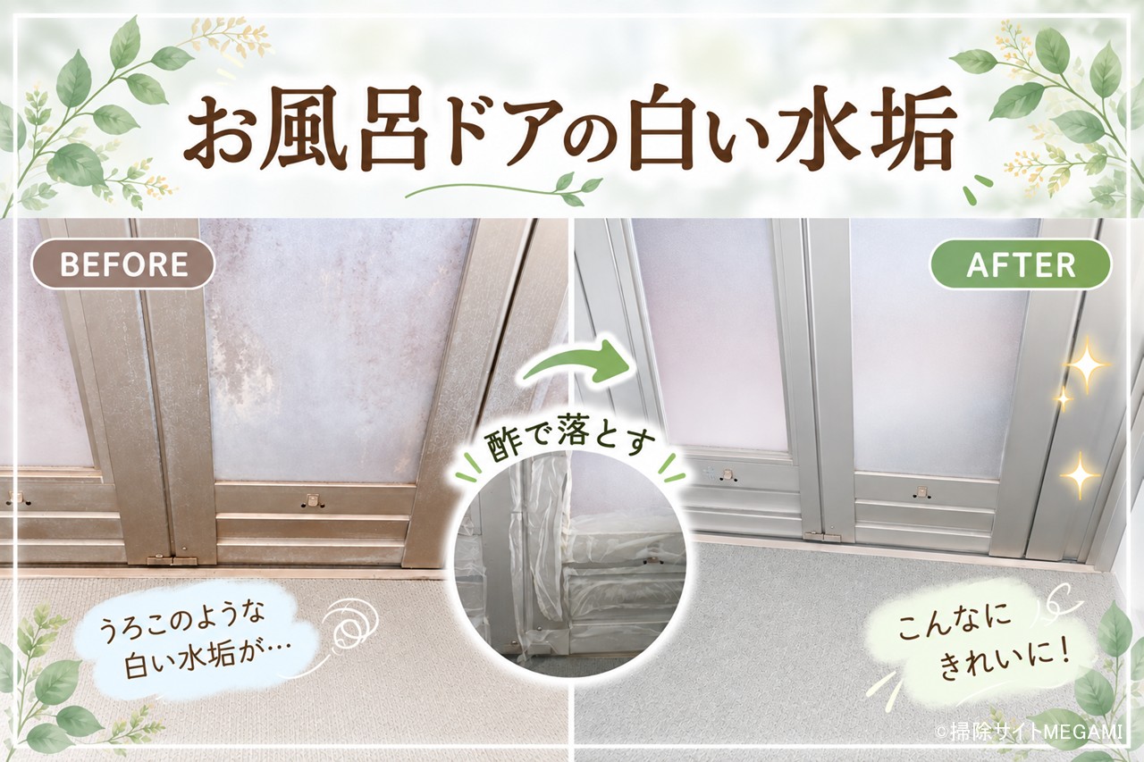 お風呂のドアについた白い汚れの落とし方!水垢を酢で掃除する方法