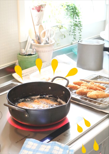 揚げ物時に油の飛び散り